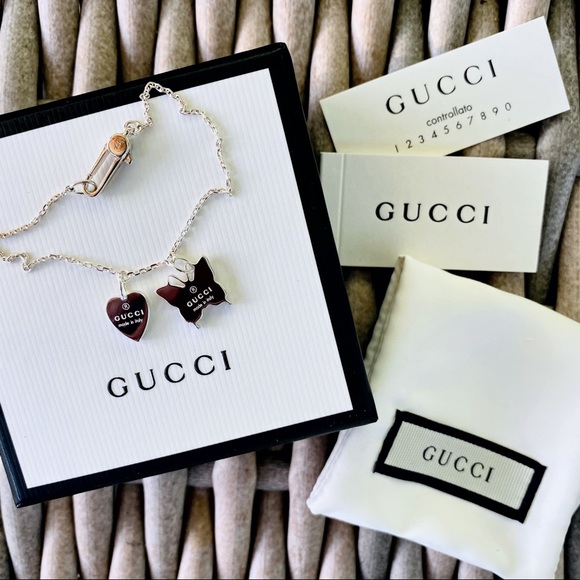 Gucci Heart & Butterfly Silver Logo Charm Bracelet - Picture 13 of 16